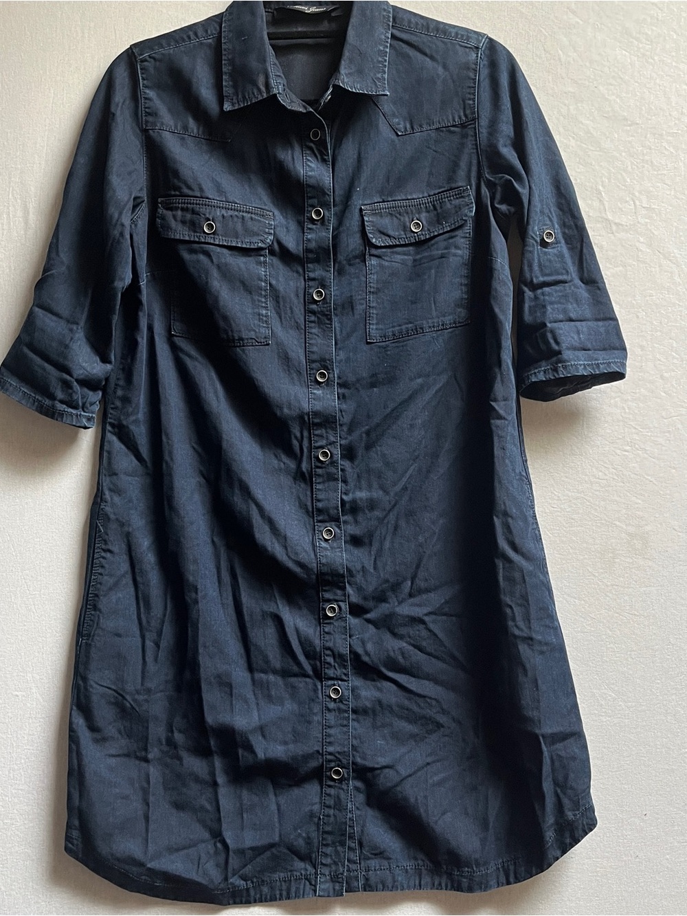 Mavi Roll Tab Sleeve Button Down Utility Midi Shirt Dress S
